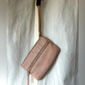Kate Spade Pink Pebbled Leather Wristlet Zippered Pouch With Strap